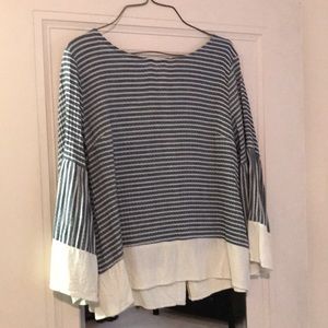 Doe & Rae striped blouse with flare sleeves